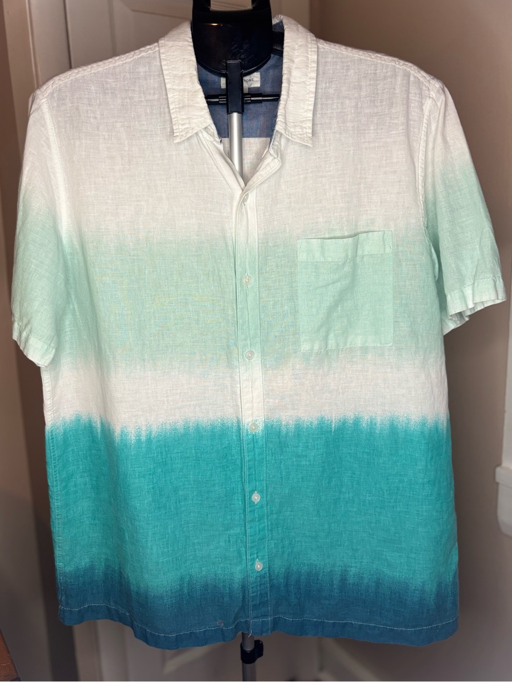 Sun + Stone Men's XL Linen Cotton Ombre Button Down Shirt Blue White